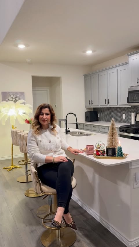 Instagram post by @amerikada.mutfak for Homary. Caption reads: I love how these new bar stools instantly upgraded....