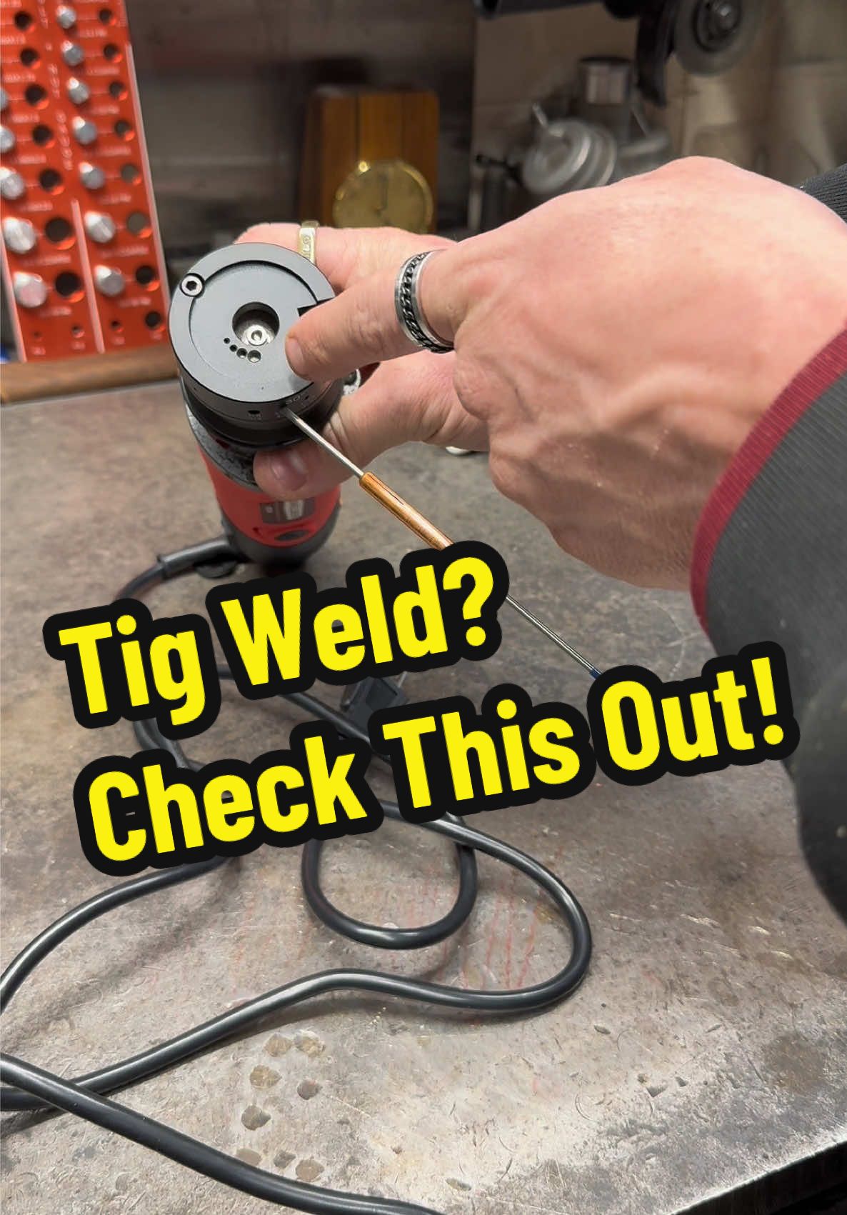 TikTok post by @kuntzfabrication for YesWelder. Caption reads: [...] used tools while learning tig welding.....