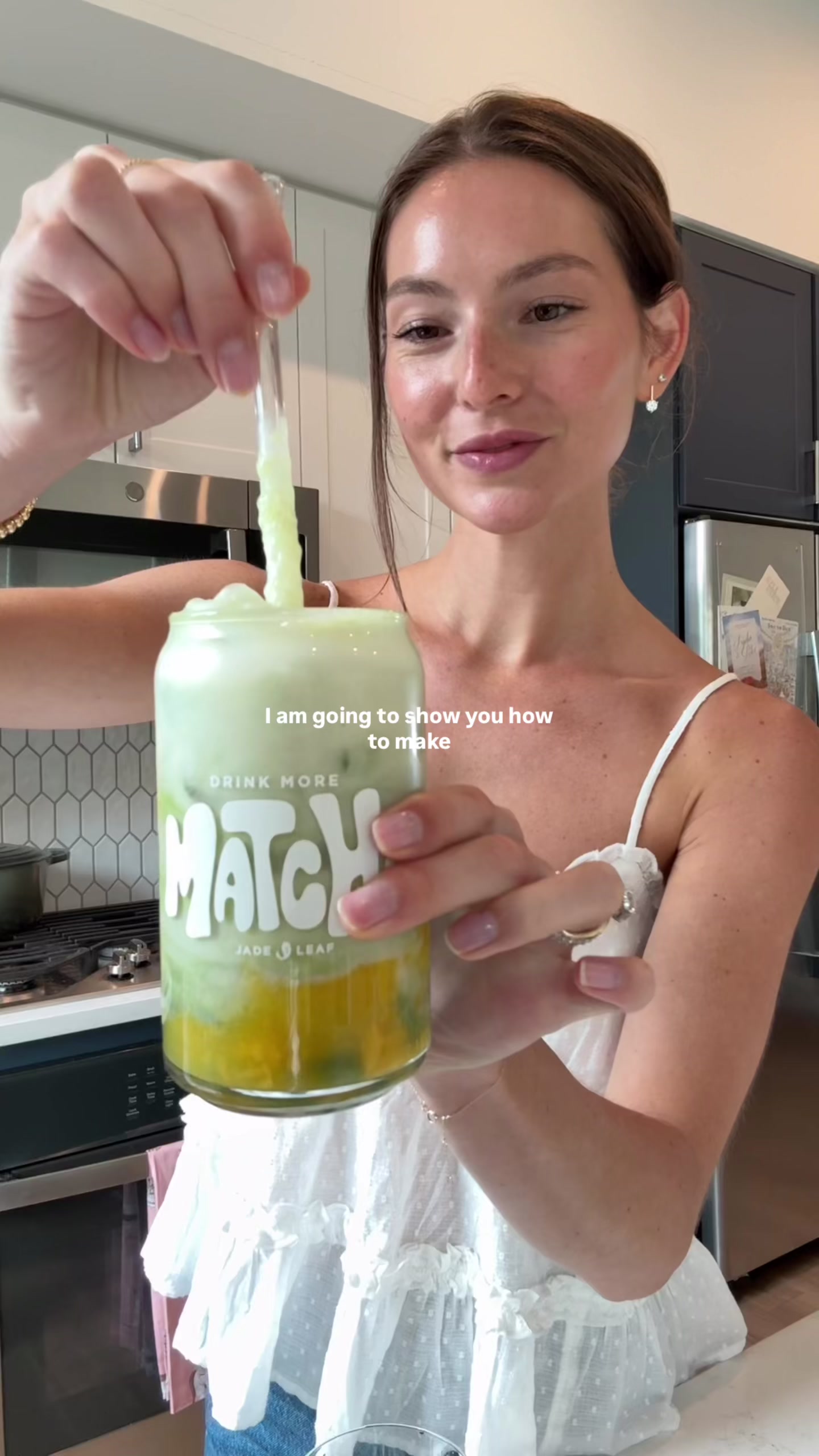TikTok post by @the.dailyrule for Jade Leaf Matcha. Caption reads: [...] cream matcha latte at home! Using @Jade Leaf....
