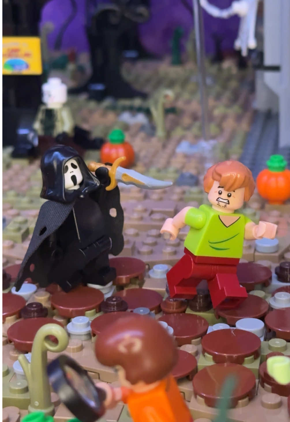 TikTok post by @chrispy_bricks for Minifigs.me. Caption reads: [...] LEGO horror icon minifigures from....