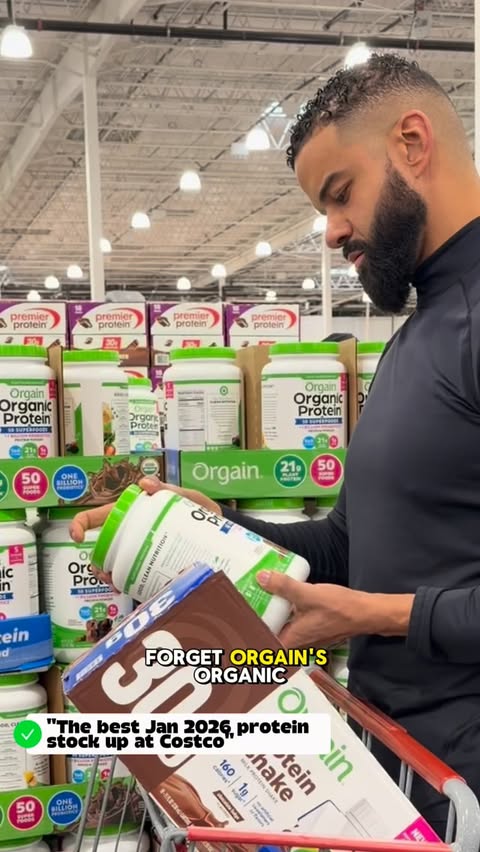 Instagram post by @alex_foxx__ for Orgain. Caption reads: New year, stronger goals.  Stocking up on Orgain....