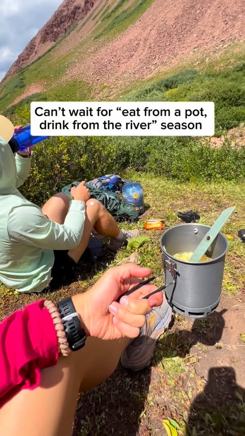 Instagram post by @adventureswithannie__ for Stio. Caption reads: [...] Spoons: @rei @ucogear Shirt: @stio use code:....