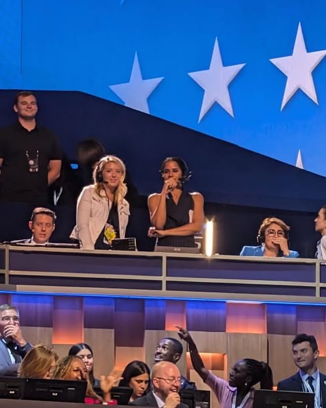 Instagram post by @adrianadiaz for CBS News. Caption reads: [...] the #DNC floor! Don’t miss tonight’s....