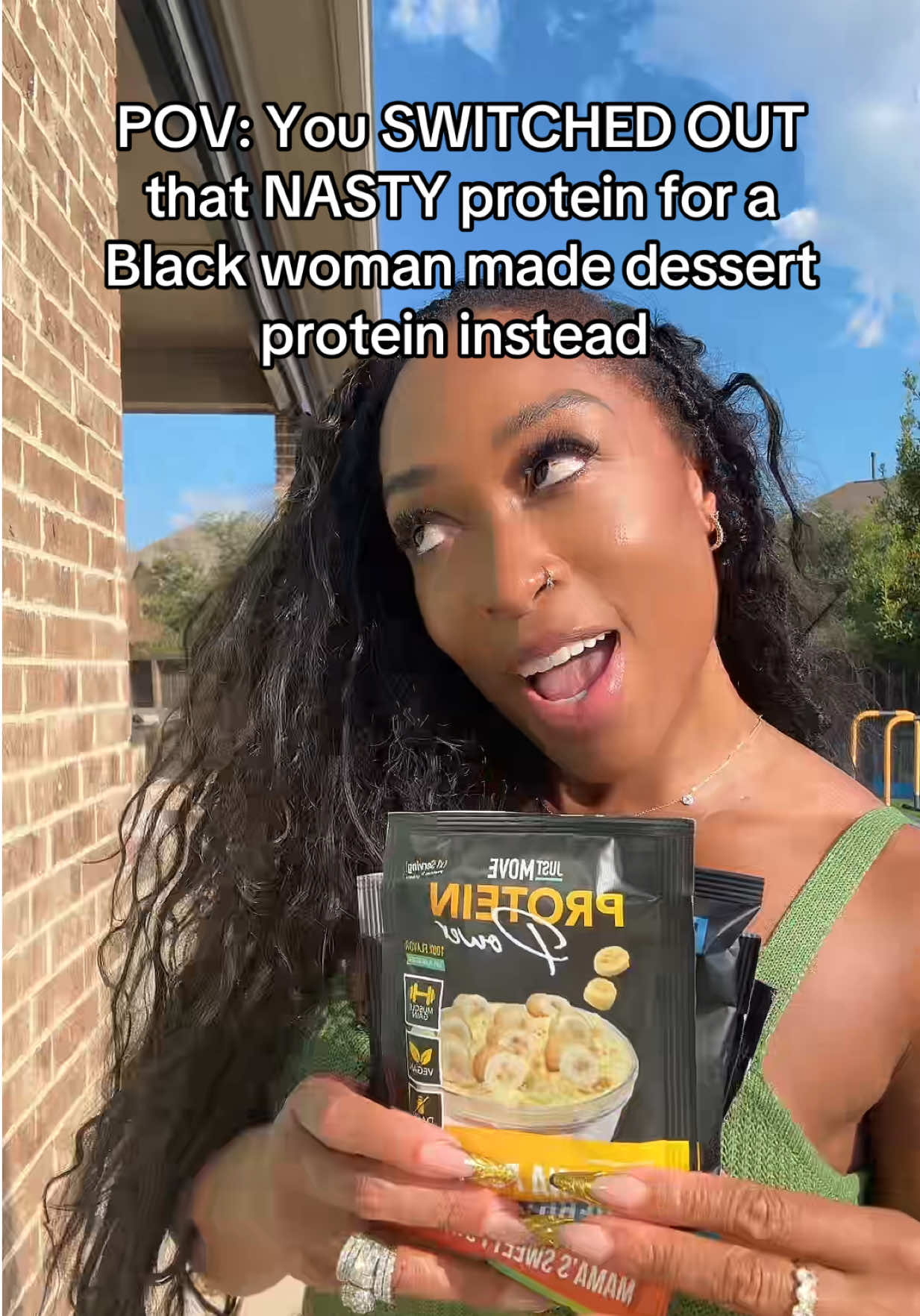 TikTok post by @keairalashaemusic for Just Move Supplements. Caption reads: [...] good stuff! #justmoveprotein #fyp....