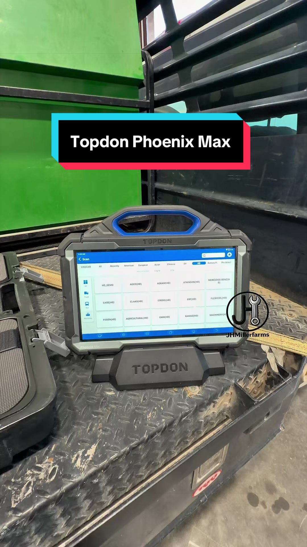 TikTok post by @jhmillerfarms2020 for Topdon. Caption reads: #TopdonThursday Topdon Phoenix Max with HD [...].
