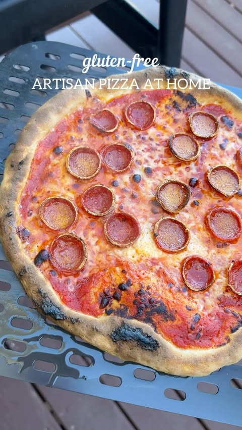Instagram post by @meaningfuleats for King Arthur Baking Company. Caption reads: Gluten-Free Artisan Pizza at Home! 🍕Type “RECIPE”....