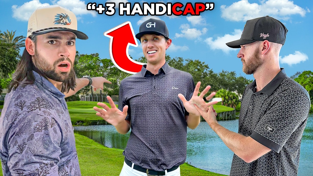 YouTube post by @divotdudes for VICE GOLF. Caption reads: Is Grant Horvat LYING about a +3 Handicap?.