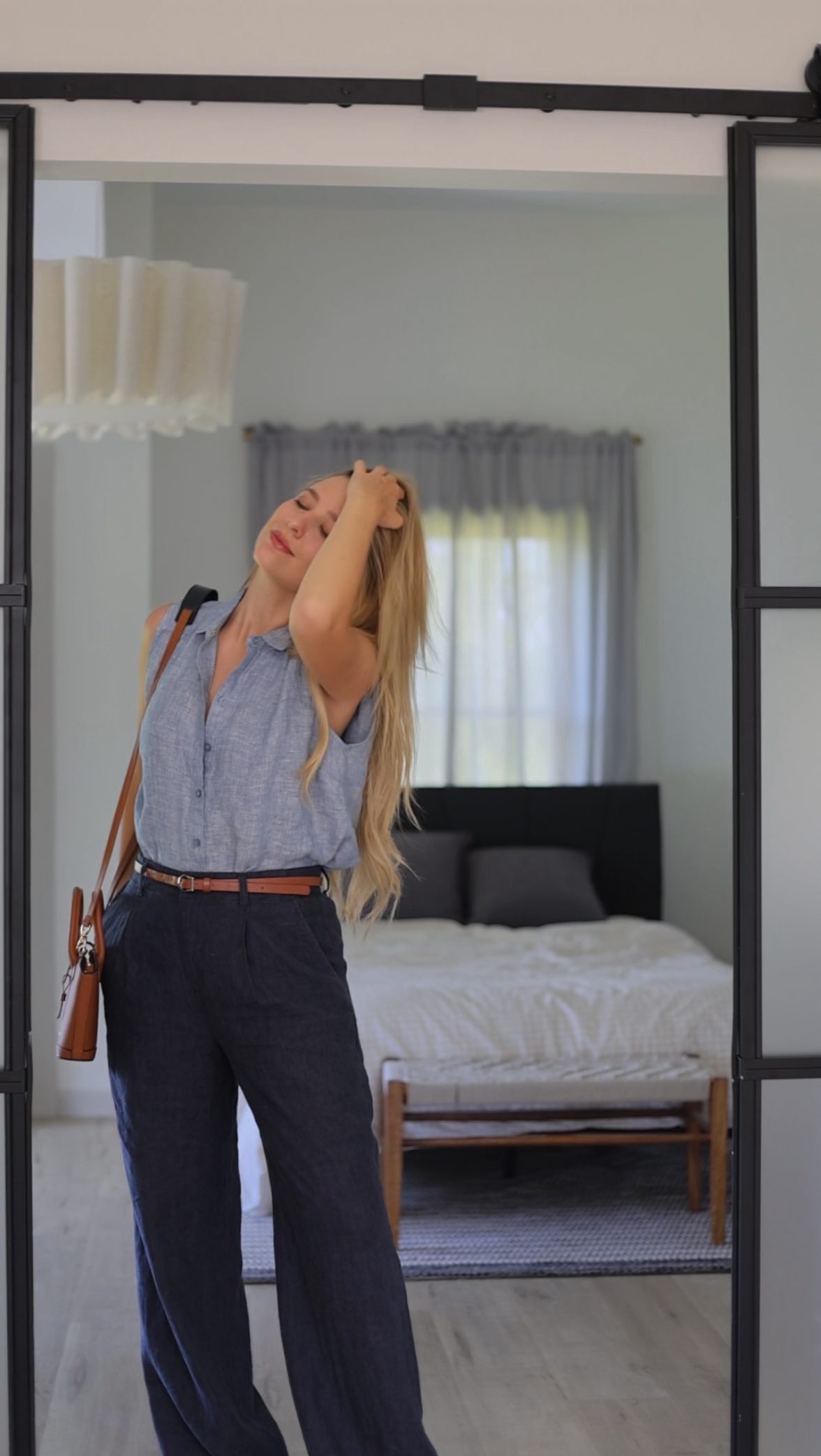 Instagram post by @ashleywalseman for Garnet Hill. Caption reads: #garnethillpartner Living in linen until further....