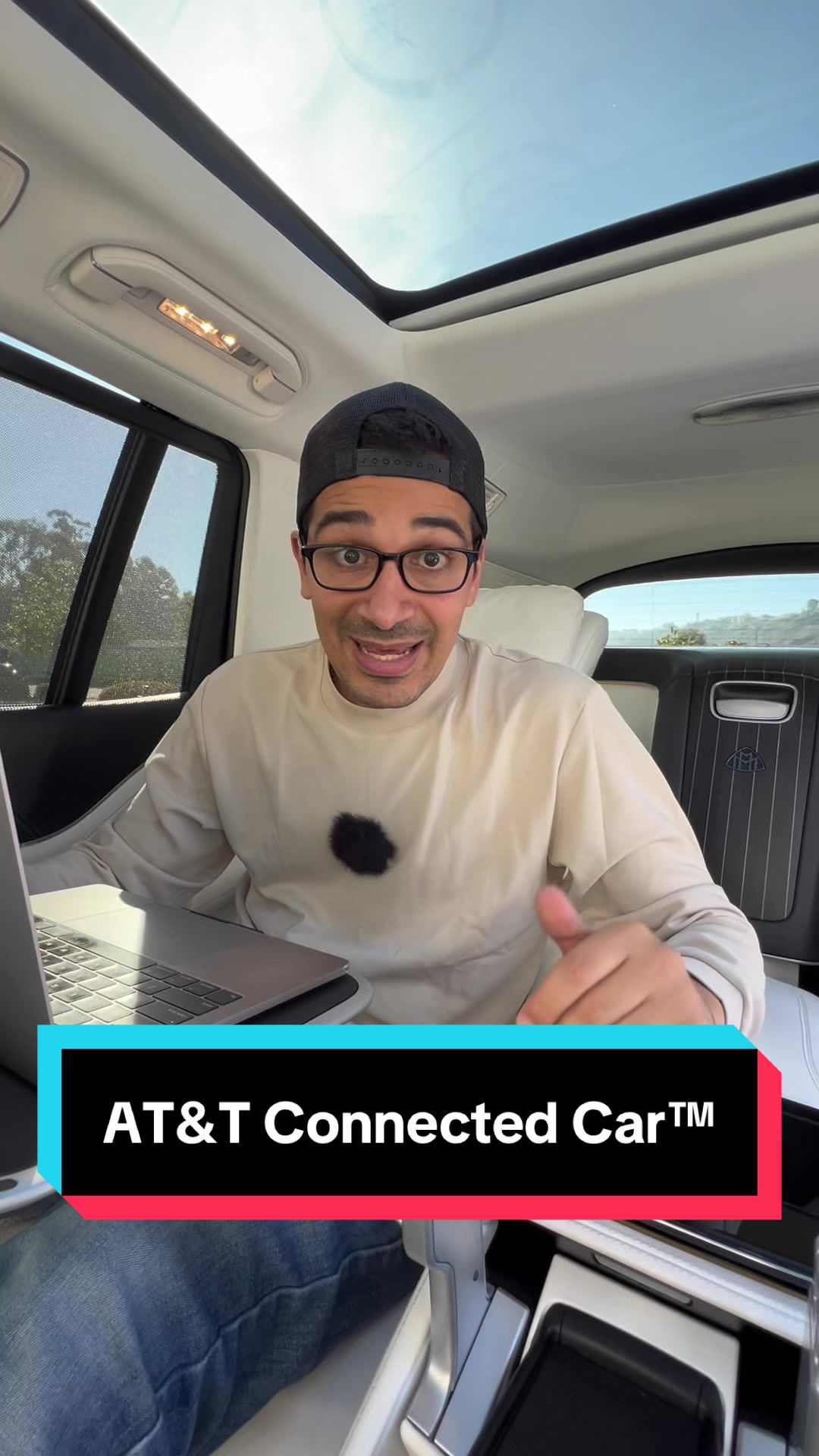 TikTok post by @pushingpistons for AT&T. Caption reads: [...] and a car that keeps you connected with AT&T....