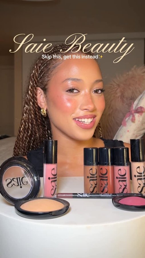 Instagram post by @jaylasteinn for Saie hello. Caption reads: Skip this, get this instead @saiebeauty....