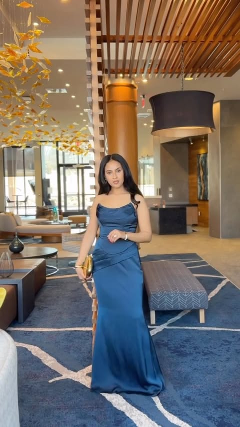 Instagram post by @haymesolo for Azazie. Caption reads: This dress stole my heart 🫐 @azazieofficial [...].