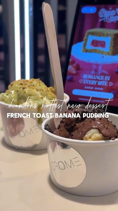 Instagram post by @londoncity.best for Crome London. Caption reads: [...] dessert in London right now. Crome London x....