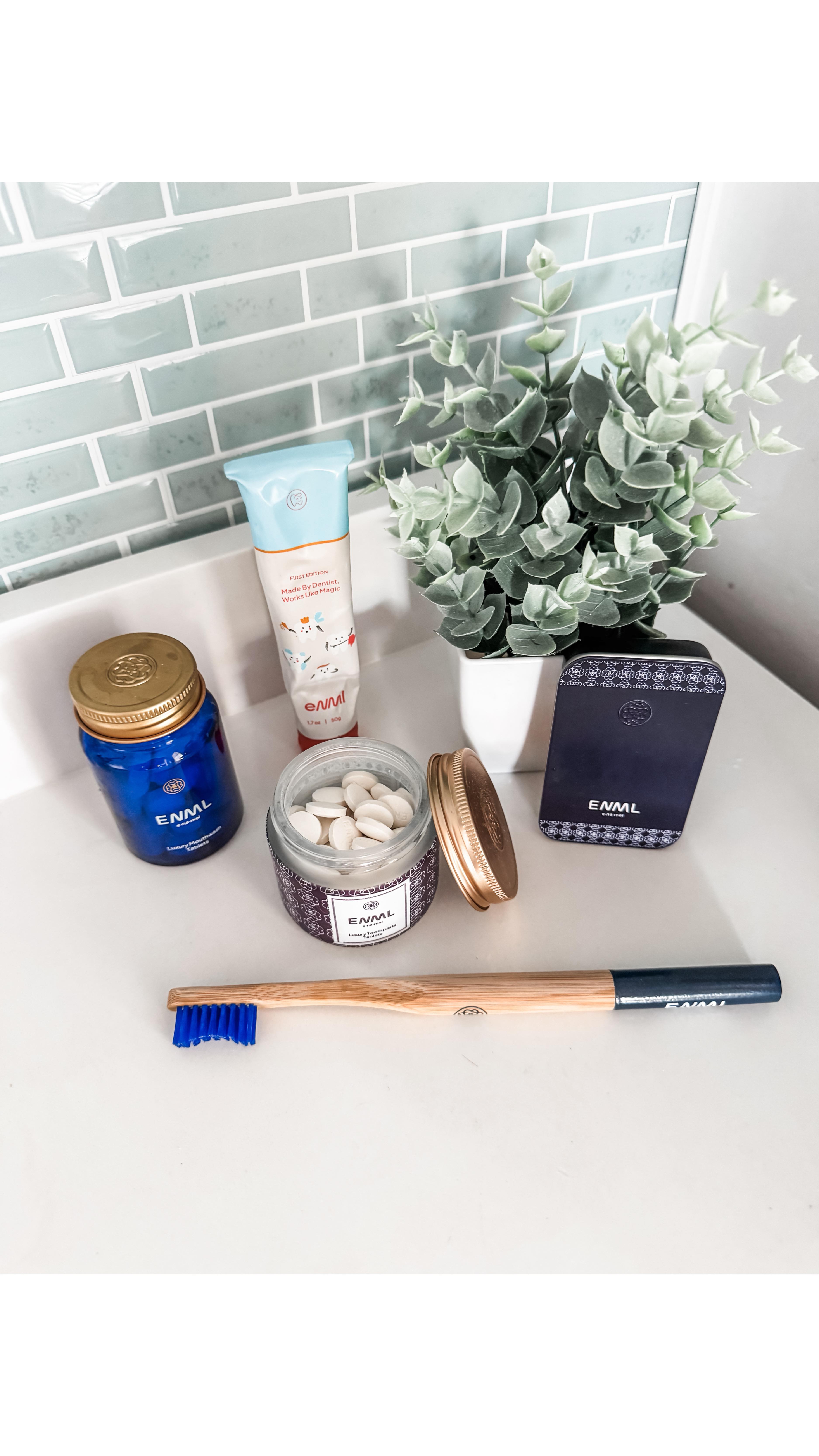 Instagram post by @itsbrooke.griffin for ENML Toothpaste Tabs. Caption reads: Ready to break up with your toothpaste tube?....