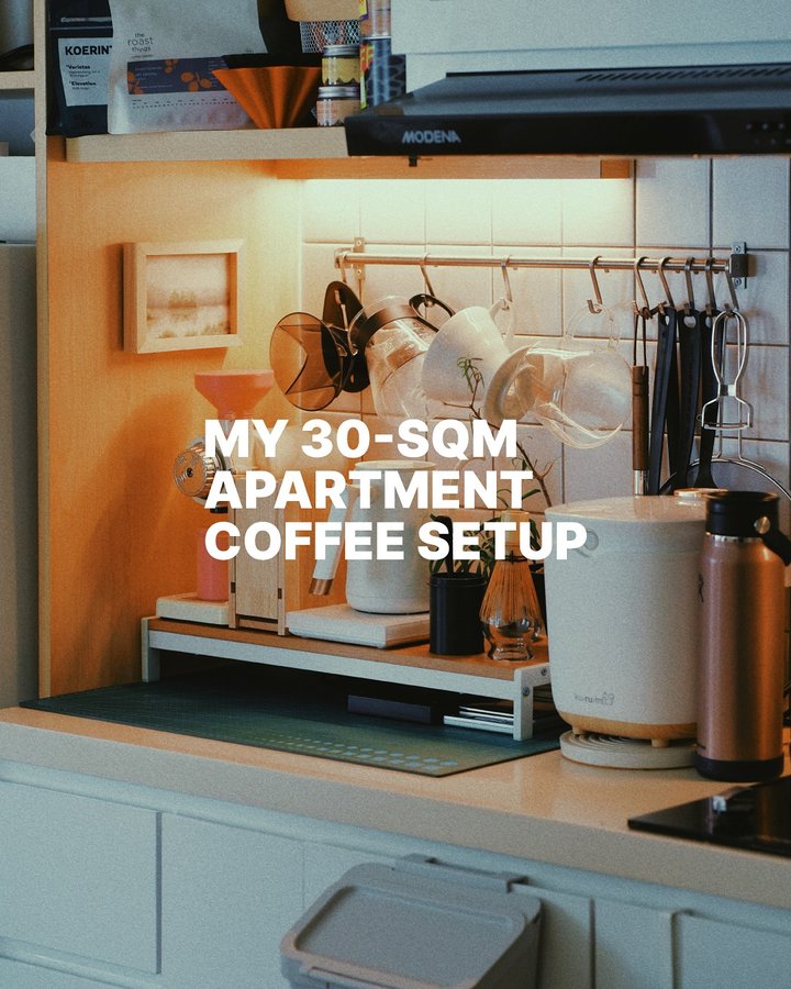 Instagram post by @rizaalbr for HARIO. Caption reads: Pas pengen bikin pojok kafein ini awalnya agak....