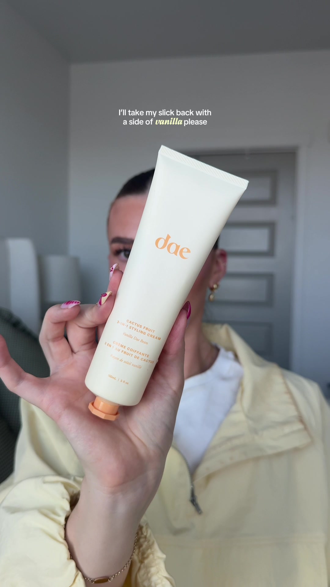 TikTok post by @leslieecatherine for Dae Hair. Caption reads: [...] 5/14 to the @sephora app!!🍦✨@Dae Hair #ad....