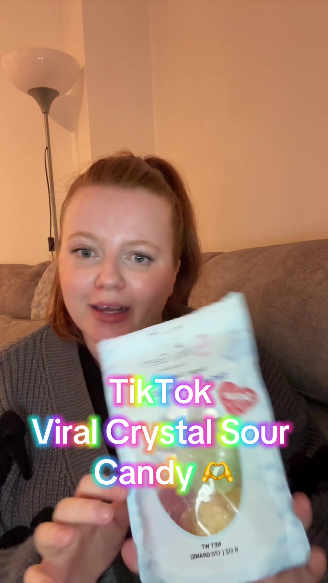 TikTok post by @laurenmarieduffy for ChamoyGuysUK. Caption reads: Crystal sour candy @ChamoyGuysUK #fyp #sweets....
