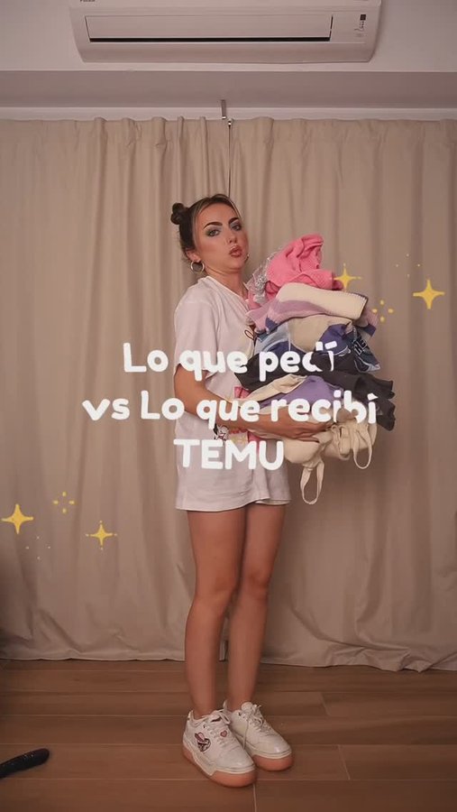 Instagram post by @cande.copello for Temu. Caption reads: [...] vs Lo que Recibí de ropa en @temu 🧡💃 les....