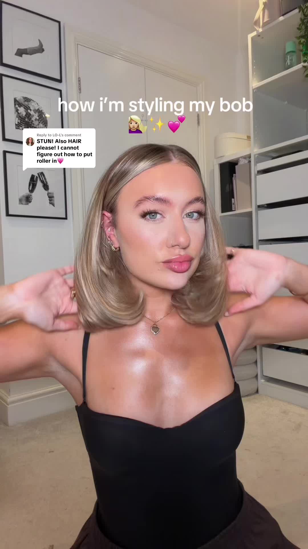 TikTok post by @josiepeaches for BeautyWorks. Caption reads: Replying to @LO-L how i’m styling my bob !!....