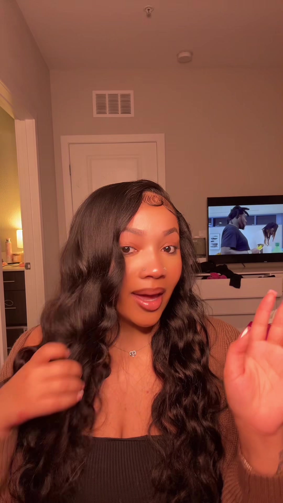 TikTok post by @nihyamonique for iseehair. Caption reads: promise pinky mee cause this too tea 😅🤣😍....