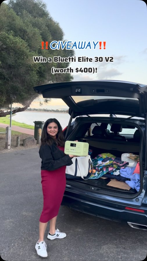 Instagram post by @afoodietravelista for BLUETTI. Caption reads: 🌸 GIVEAWAY CLOSED - Winner is @ann.elle.11 !!!....