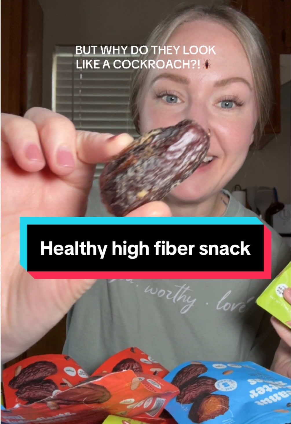 TikTok post by @kris.ten.joan for Realsy. Caption reads: [...] #dates #healthytreats #highfiber @realsy....