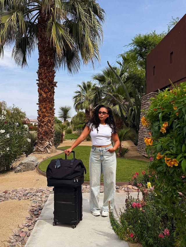 Instagram post by @blackprints for SAMSONITE. Caption reads: made it to the desert with @samsoniteusa 🏜️....