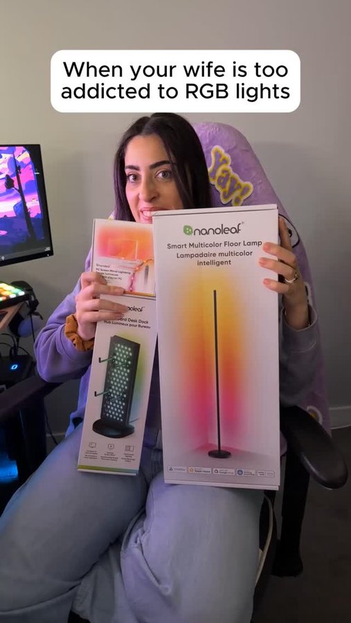 Instagram post by @jeyjeybink for Nanoleaf. Caption reads: There will never be too much RGB lighting in my....