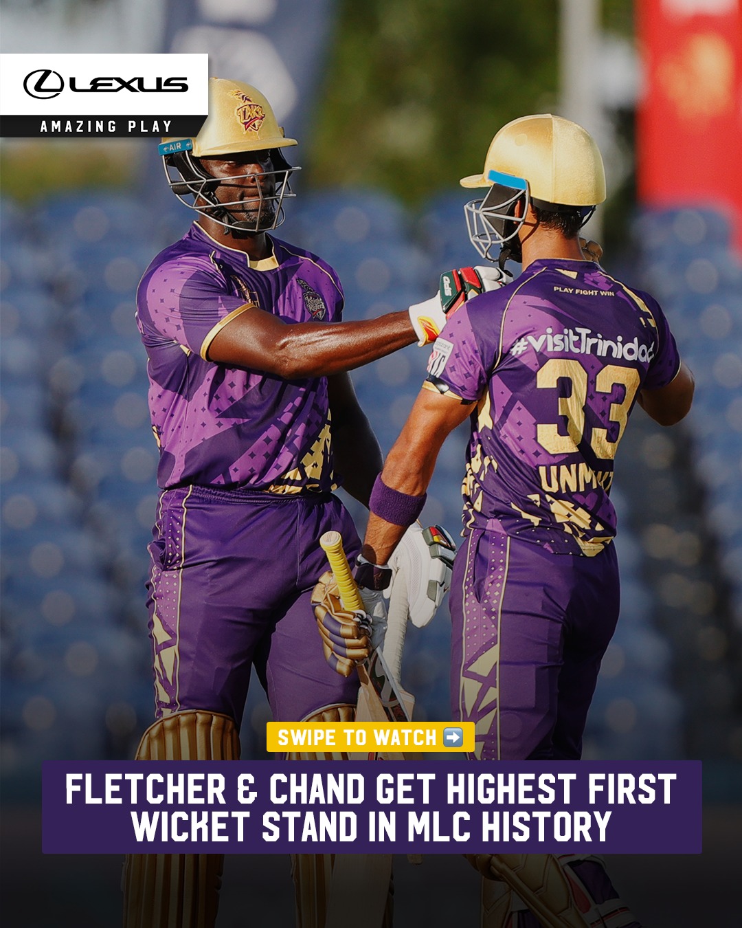 Instagram post by @unmuktchand_official for Lexus. Caption reads: Andre Fletcher and Unmukt Chand made history ‼️ A....