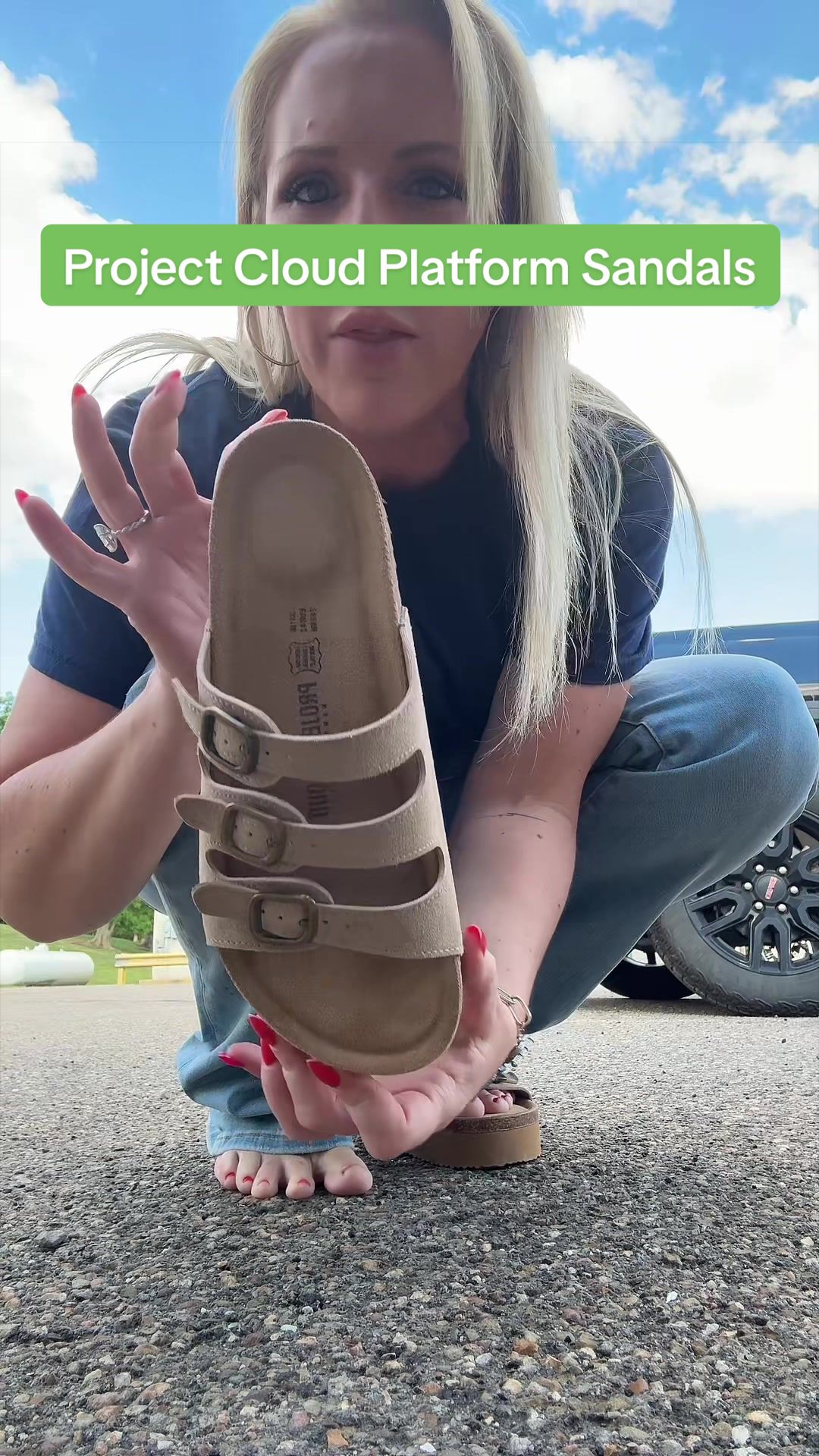 TikTok post by @brittanybrown749 for Project Cloud. Caption reads: My newest favorite sandals are from @Project Cloud....