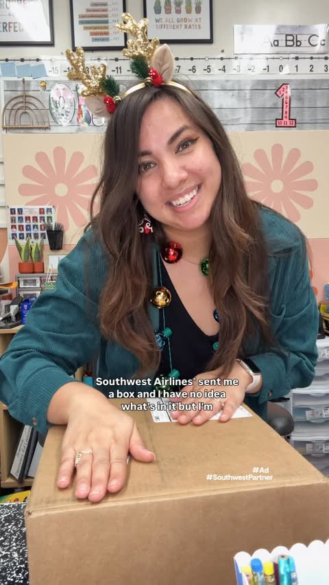 Instagram post by @teachingfourthfun for Southwest Airlines. Caption reads: [...] about unwrapping joy this season. Southwest....