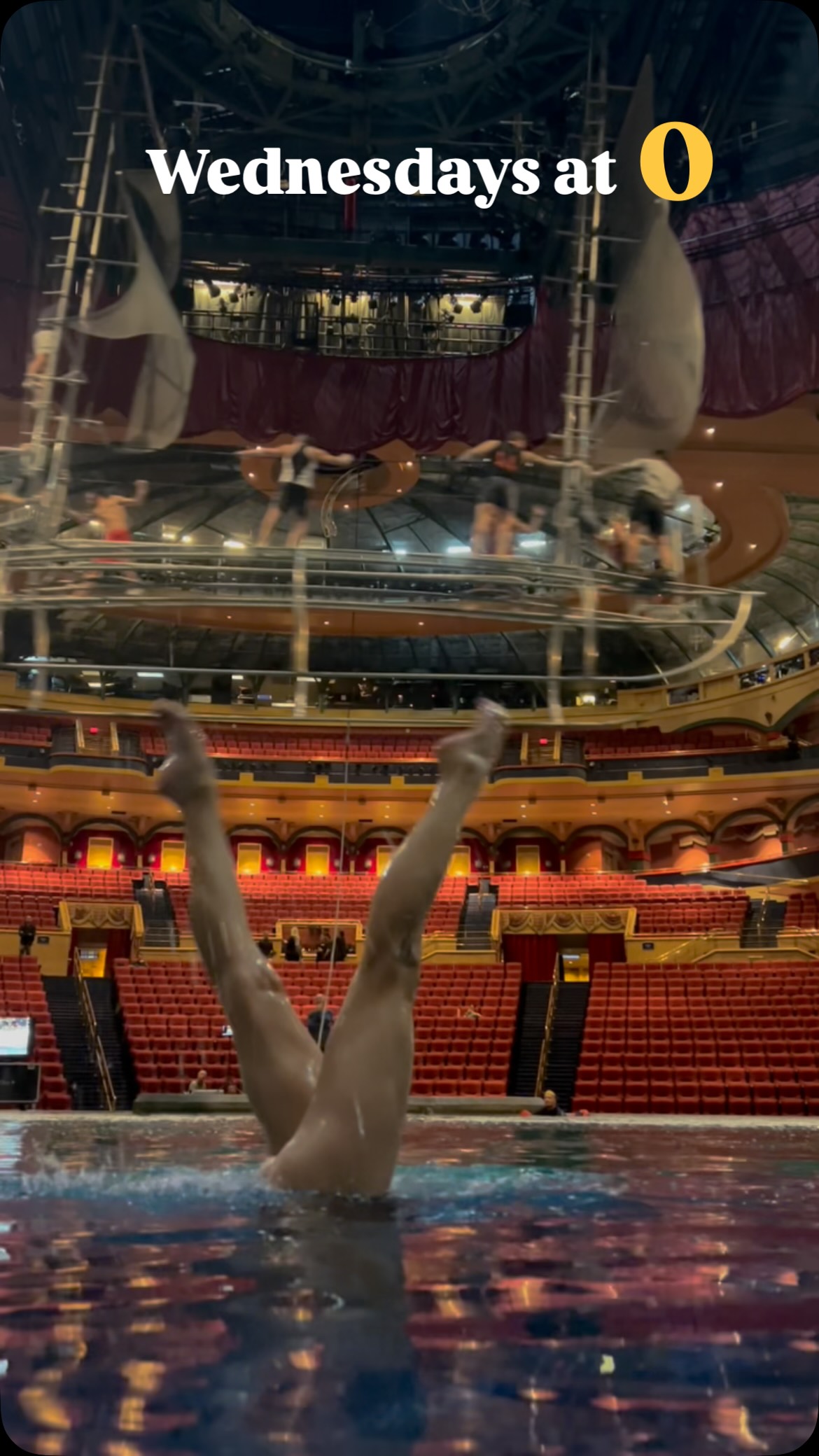 Instagram post by @laramechnig for Cirque du Soleil. Caption reads: Wednesday’s at O - Synchro meets Bateau....