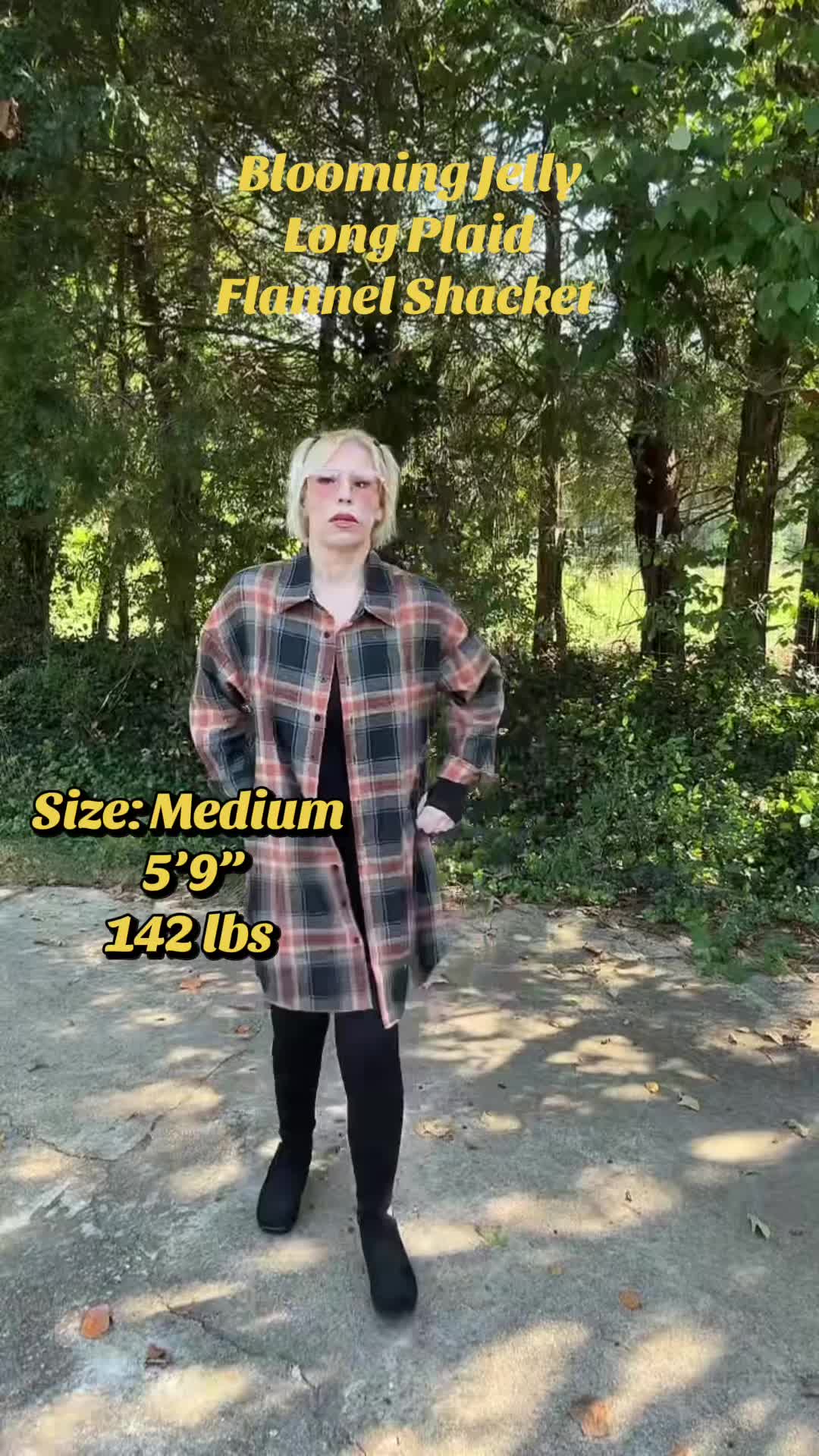 TikTok post by @foofoobabyfinds for Blooming Jelly. Caption reads: #bloomingjelly #shacket #flannel #fall....