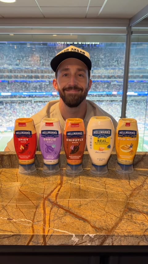 Instagram post by @theerichammer for Hellmann’s Mayonnaise. Caption reads: [...] mayo to pair with stadium food?....