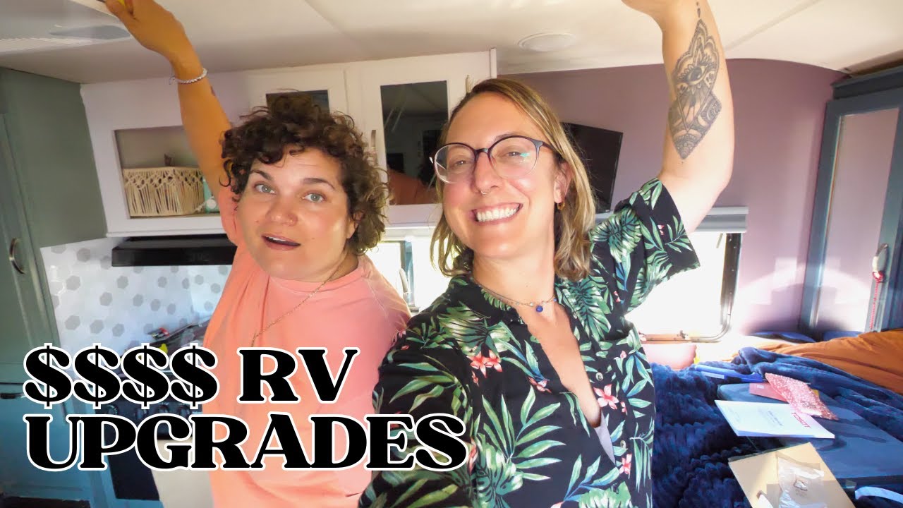 YouTube post by @honeyiroam for RVLock. Caption reads: Whoa! Last-Minute Camper Upgrades That Changed....