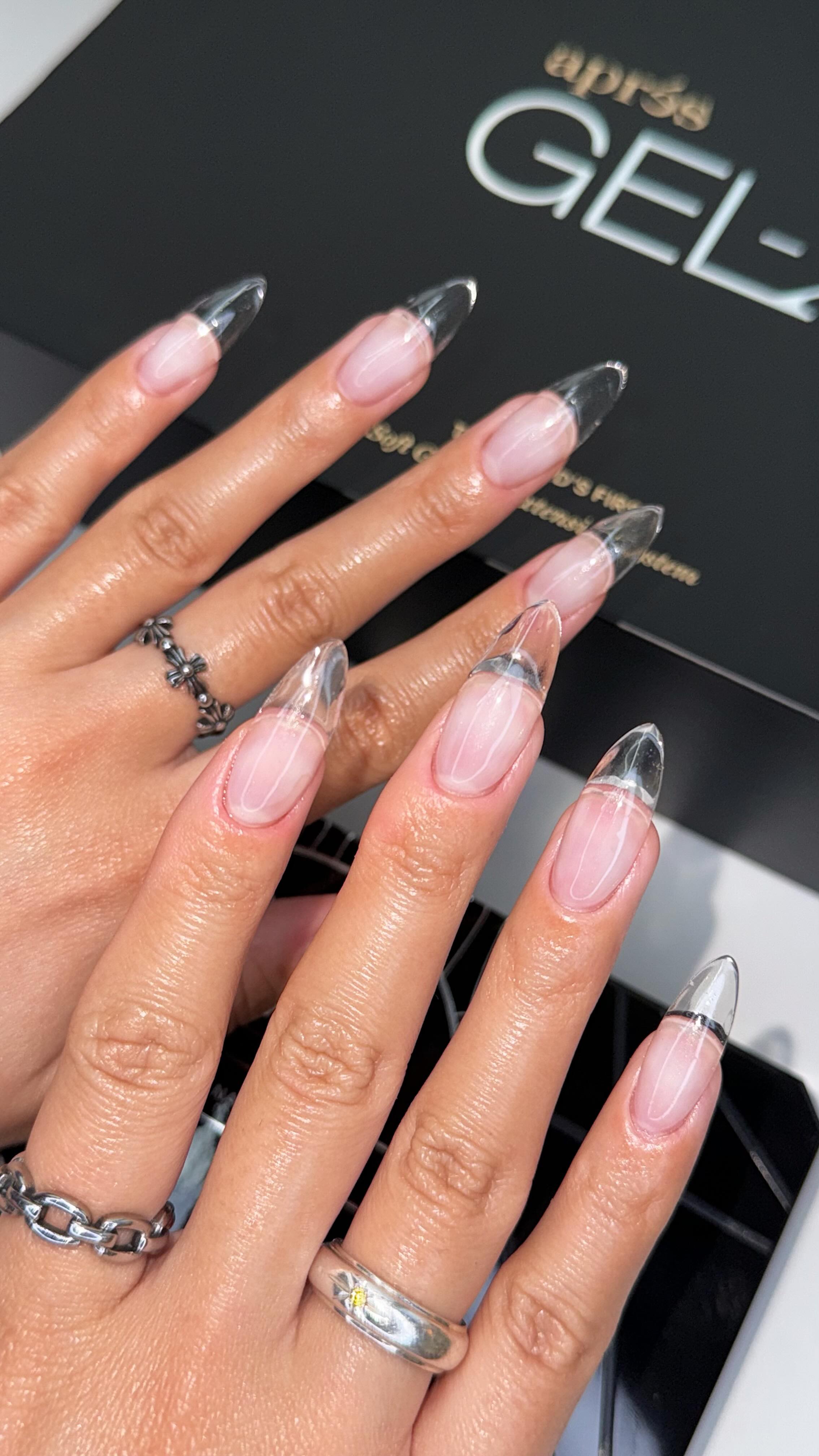 Instagram post by @nailsbyyenah for Apres Nail. Caption reads: [...] redesigned Gel-X® kit from....