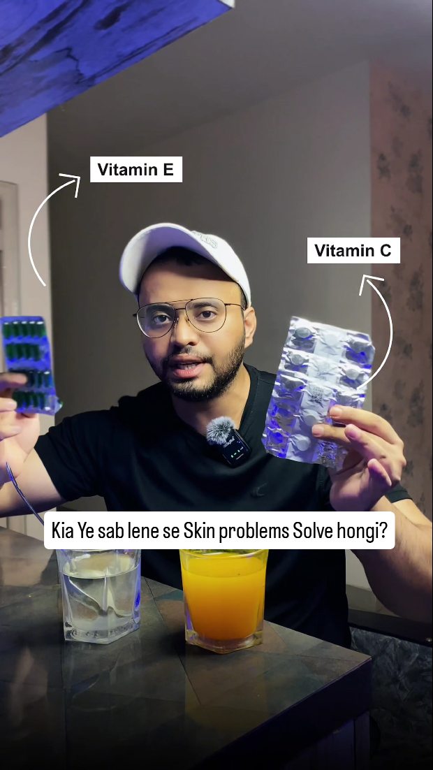 Instagram post by @fitwithjabir for HK Vitals. Caption reads: Wrinkles? Dull skin? @hkvitals Collagen for men se....