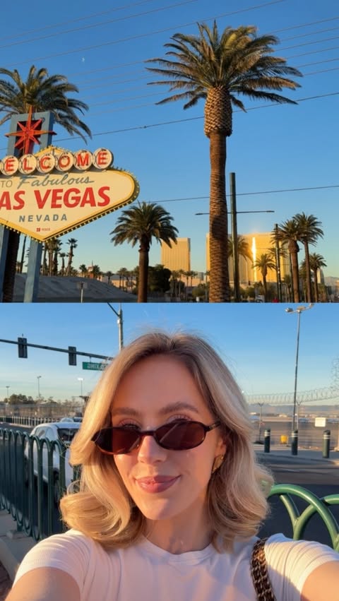 Instagram post by @indiaamoon for British Airways. Caption reads: My view vs the view 🌴⛲️✨🗺️ las vegassss📍❣️ 
✨....