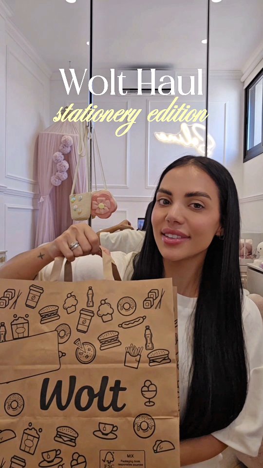 Instagram post by @ssolonos for Wolt. Caption reads: #ad 📚✏️ Εγώ παράγγειλα διάφορα Back to School....