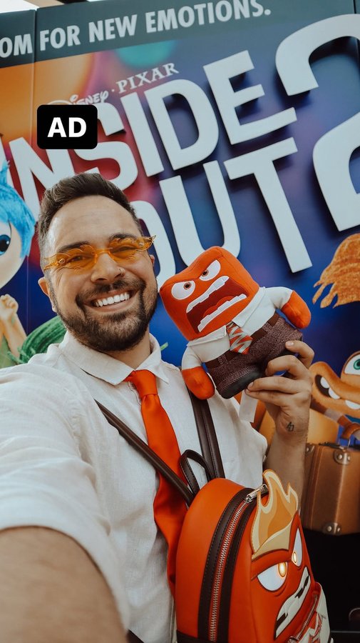 Instagram post by an influencer for Pixar. Caption reads: [...] the feels in real life with @pixar 🥹 Watch....