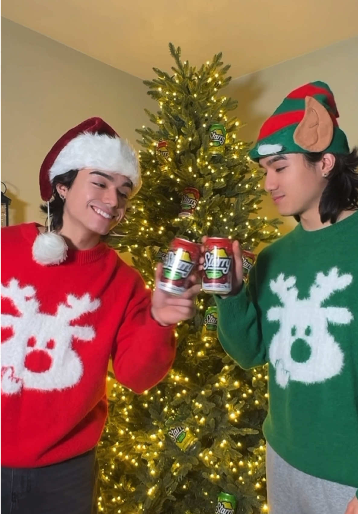 TikTok post by @cegielski_twins for Starry. Caption reads: Getting in the mood for Christmas with STARRY Cran....