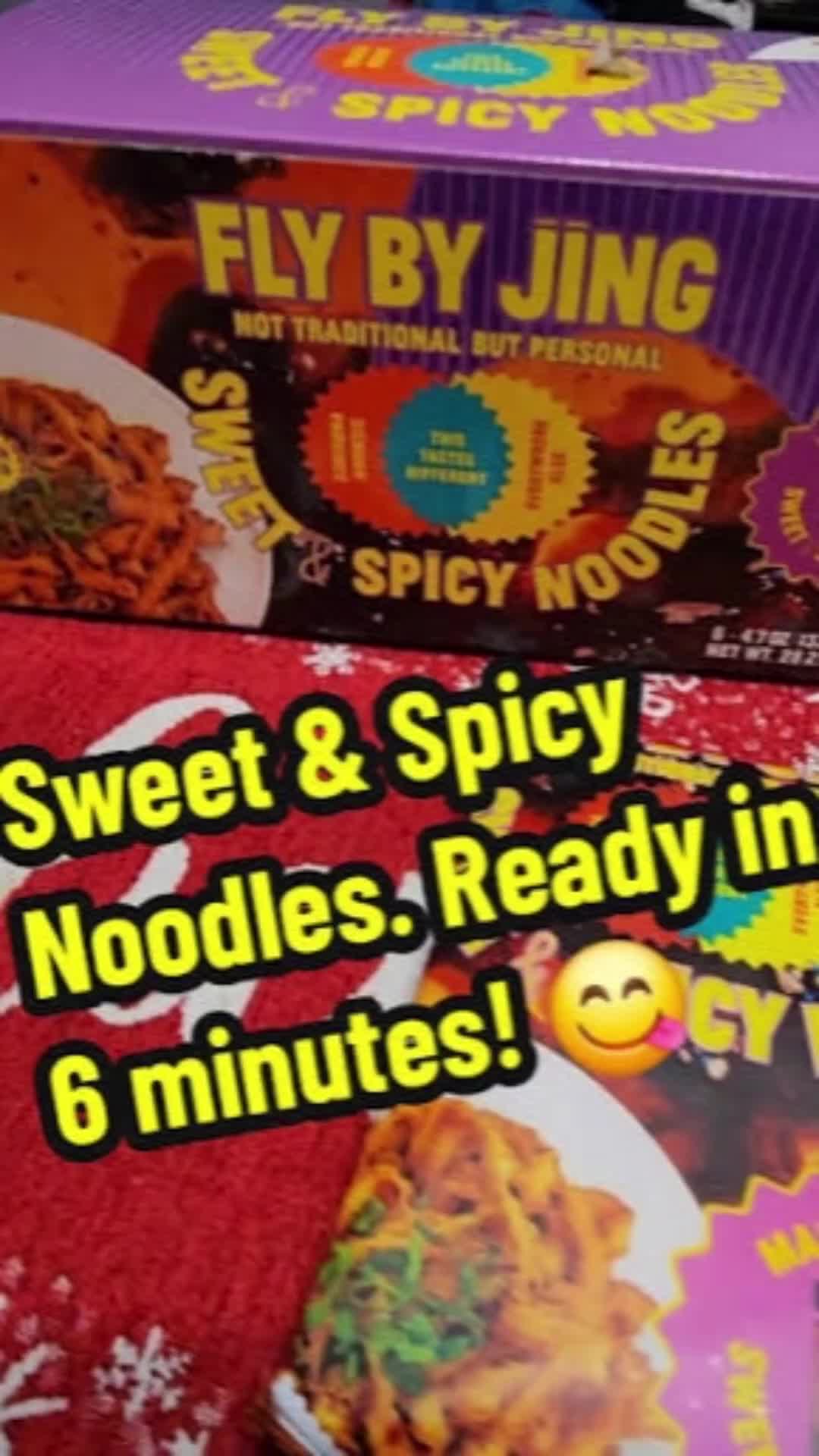 TikTok post by @sloowmoee for FLY BY JING. Caption reads: Trying the viral Noodles from @FLY BY JING .