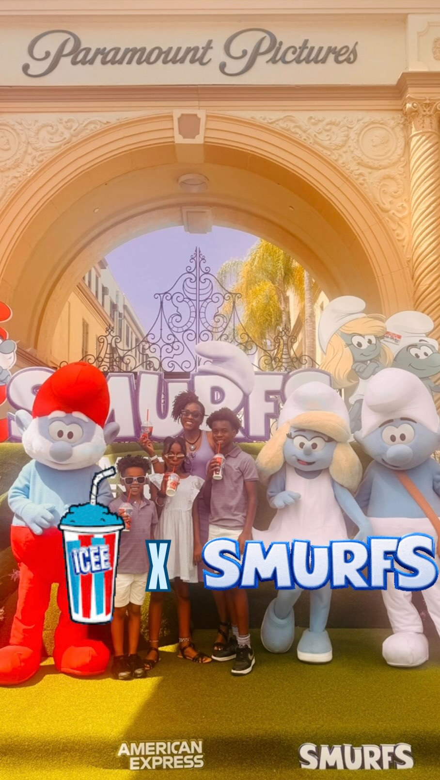Instagram post by @cassikidzcrew for Paramount Pictures. Caption reads: #ad Sippin Icee’s, Feelin Smurfy!
It’s Premiere....
