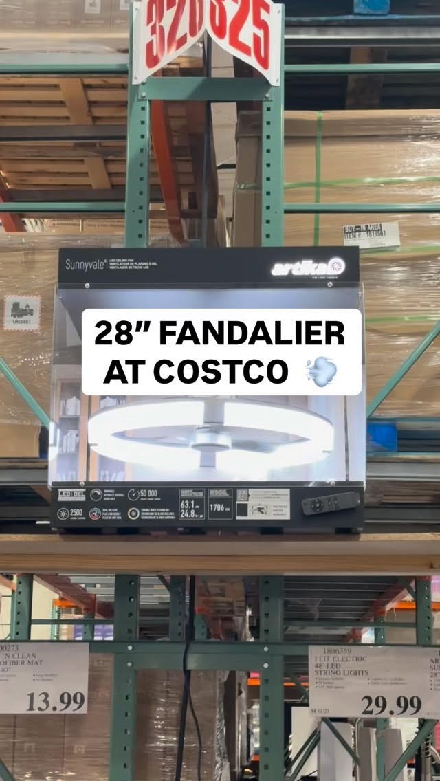 Instagram post by @costcofam4u for Artika. Caption reads: Costco just dropped this stunning modern fan +....