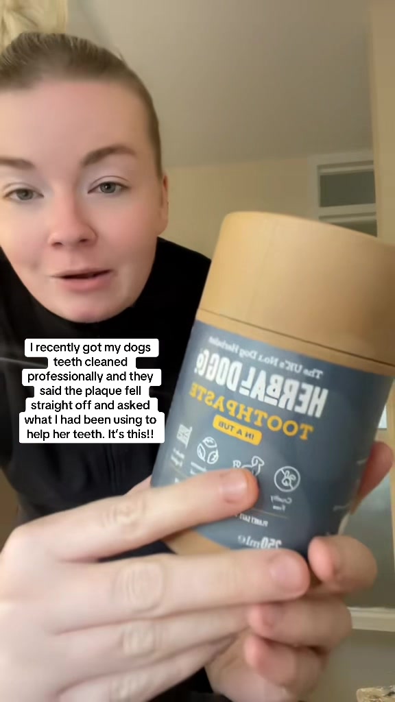 TikTok post by @daniemilyx for Herbal Dog Co. Caption reads: @Herbal Dog Company Official amazing #dog #teeth....