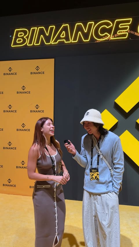 Instagram post by @andythesk for Binance. Caption reads: [...] how many users there are on Binance? 🤔💛....