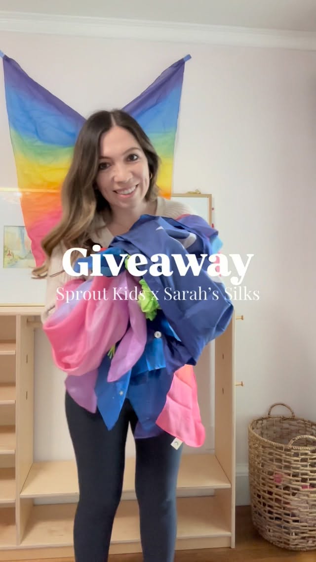 Instagram post by @hikingwithharps for Sarah’s Silks. Caption reads: [...] Giveaway! ✨🐈‍⬛
@sprout_kids & @sarahssilks....
