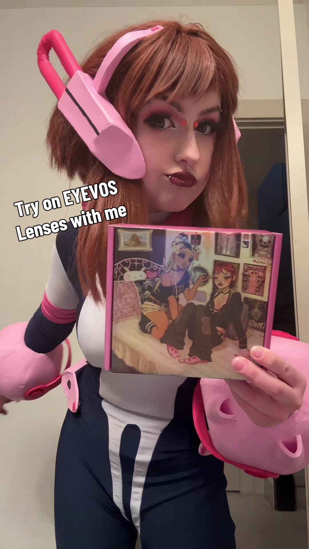 TikTok post by @clare_cosplay for EYEVOS. Caption reads: Use code “clare20” for 20% off! @EYEVOS OFFICIAL....