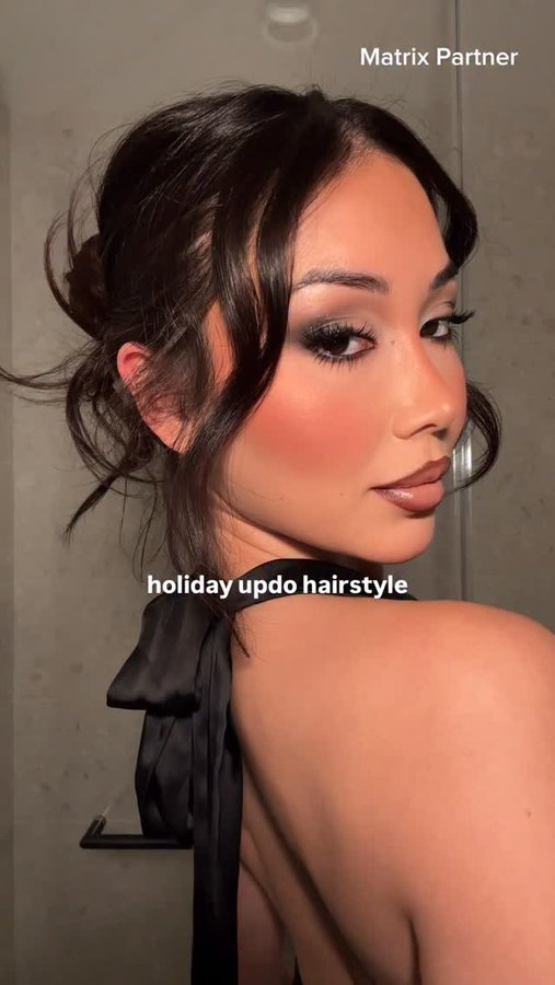 Instagram post by @nazliayunus for Matrix. Caption reads: Quick and easy holiday hair using @matrix Food For....