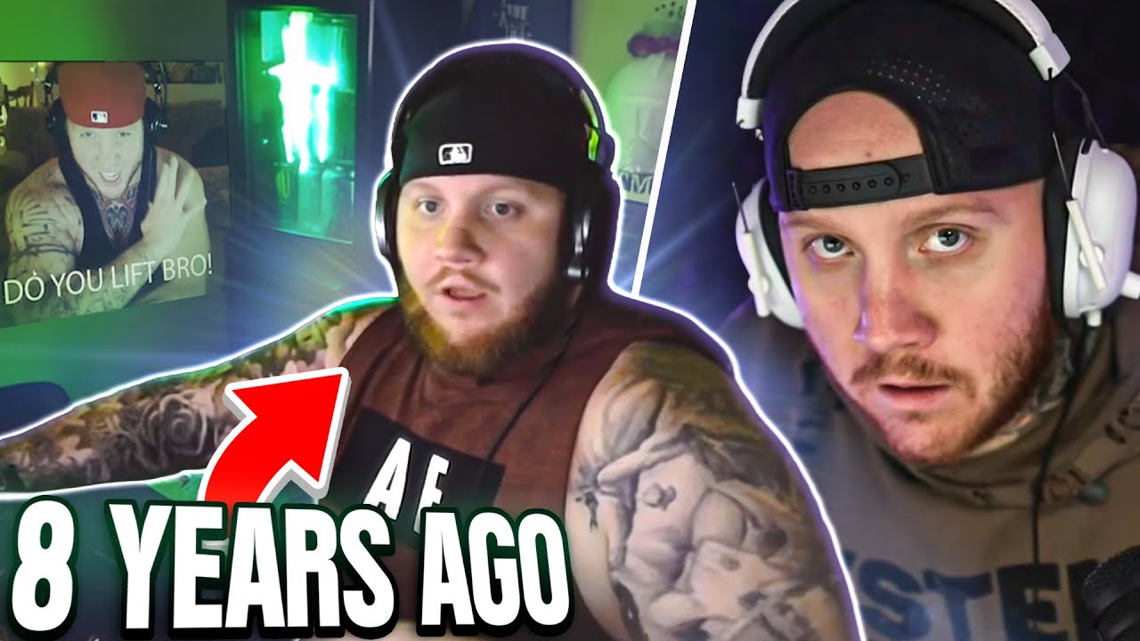 YouTube post by @timthetatmantwo for FanDuel. Caption reads: TIMTHETATMAN REACTS TO OLD TIMTHETATMAN.