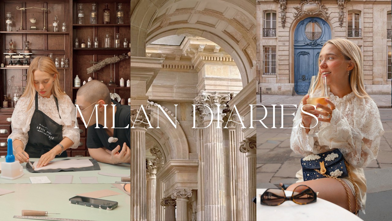 YouTube post by @JesuisLou for Linha Niina Secrets. Caption reads: Milan Diaries 🕊️ I Made My Own Handbag From....